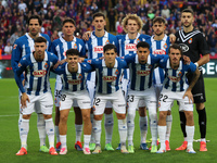 The RCD Espanyol team plays during the match between FC Barcelona and RCD Espanyol, corresponding to week 12 of LaLiga EA Sports, at the Llu...