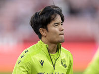 Takefusa Kubo of Real Sociedad is in action during the La Liga EA Sports match between Sevilla FC and Real Sociedad at Sanchez Pizjuan in Se...