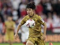 Takefusa Kubo of Real Sociedad controls the ball during the La Liga EA Sports match between Sevilla FC and Real Sociedad at Sanchez Pizjuan...