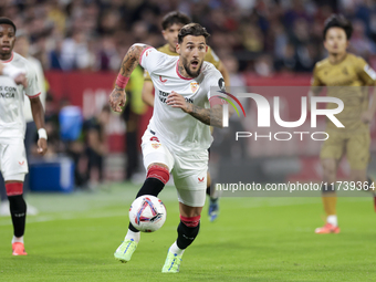 Nemanja Gudelj of Sevilla FC controls the ball during the La Liga EA Sports match between Sevilla FC and Real Sociedad at Sanchez Pizjuan in...