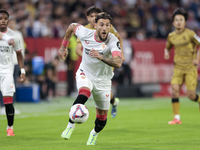 Nemanja Gudelj of Sevilla FC controls the ball during the La Liga EA Sports match between Sevilla FC and Real Sociedad at Sanchez Pizjuan in...