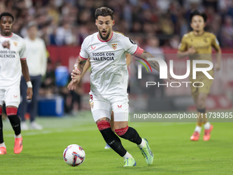 Nemanja Gudelj of Sevilla FC controls the ball during the La Liga EA Sports match between Sevilla FC and Real Sociedad at Sanchez Pizjuan in...