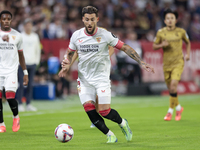 Nemanja Gudelj of Sevilla FC controls the ball during the La Liga EA Sports match between Sevilla FC and Real Sociedad at Sanchez Pizjuan in...