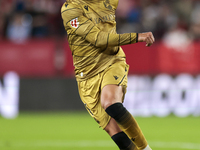 Martin Zubimendi of Real Sociedad controls the ball during the La Liga EA Sports match between Sevilla FC and Real Sociedad at Sanchez Pizju...