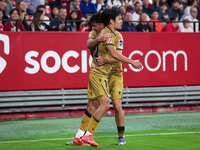 Takefusa Kubo of Real Sociedad celebrates a goal during the La Liga EA Sports match between Sevilla FC and Real Sociedad at Sanchez Pizjuan...