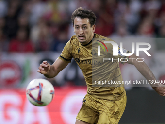 Mikel Oyarzabal of Real Sociedad controls the ball during the La Liga EA Sports match between Sevilla FC and Real Sociedad at Sanchez Pizjua...