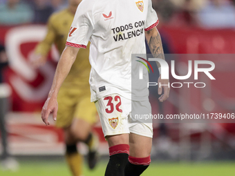 Jose Angel Carmona of Sevilla FC controls the ball during the La Liga EA Sports match between Sevilla FC and Real Sociedad at Sanchez Pizjua...