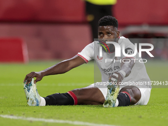 Kelechi Iheanacho of Sevilla FC reacts to a missed opportunity during the La Liga EA Sports match between Sevilla FC and Real Sociedad at Sa...