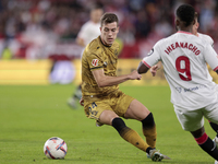 Luka Sucic of Real Sociedad controls the ball during the La Liga EA Sports match between Sevilla FC and Real Sociedad at Sanchez Pizjuan in...