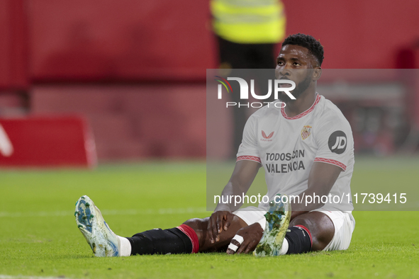 Kelechi Iheanacho of Sevilla FC reacts to a missed opportunity during the La Liga EA Sports match between Sevilla FC and Real Sociedad at Sa...