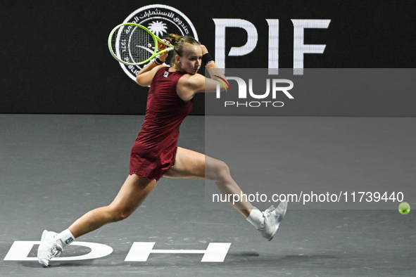 RIYADH, SAUDI ARABIA - NOVEMBER 03: Barbora Krejcikovas of Czech Republic during her match against  Iga Swiatek of Poland on day 2 of the 20...