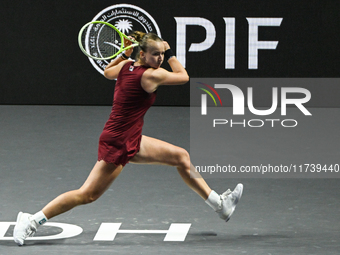 RIYADH, SAUDI ARABIA - NOVEMBER 03: Barbora Krejcikovas of Czech Republic during her match against  Iga Swiatek of Poland on day 2 of the 20...