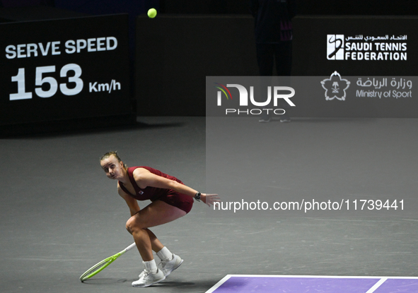 RIYADH, SAUDI ARABIA - NOVEMBER 03: Barbora Krejcikovas of Czech Republic during her match against  Iga Swiatek of Poland on day 2 of the 20...