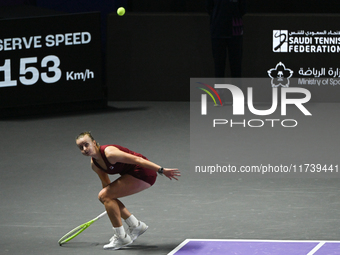 RIYADH, SAUDI ARABIA - NOVEMBER 03: Barbora Krejcikovas of Czech Republic during her match against  Iga Swiatek of Poland on day 2 of the 20...