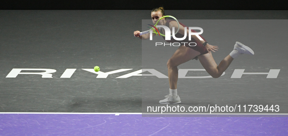 RIYADH, SAUDI ARABIA - NOVEMBER 03: Barbora Krejcikovas of Czech Republic during her match against  Iga Swiatek of Poland on day 2 of the 20...