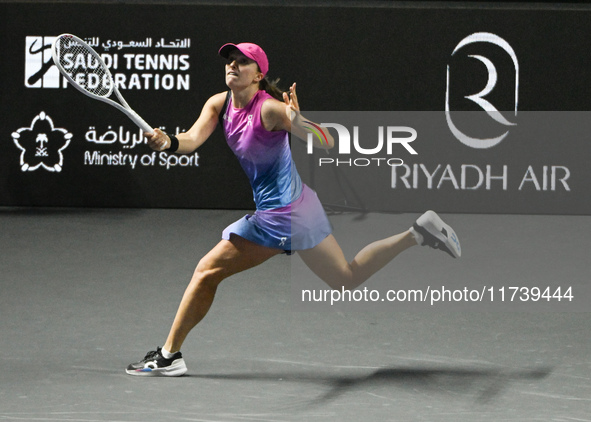 RIYADH, SAUDI ARABIA - NOVEMBER 03: Iga Swiatek of Poland during her match against Barbora Krejcikovas of Czech Republic on day 2 of the 202...