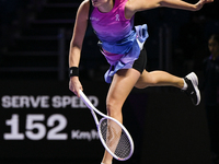 RIYADH, SAUDI ARABIA - NOVEMBER 03: Iga Swiatek of Poland during her match against Barbora Krejcikovas of Czech Republic on day 2 of the 202...