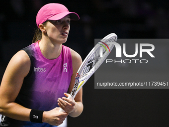 RIYADH, SAUDI ARABIA - NOVEMBER 03: Iga Swiatek of Poland during her match against Barbora Krejcikovas of Czech Republic on day 2 of the 202...