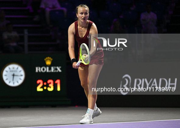 RIYADH, SAUDI ARABIA - NOVEMBER 03: Barbora Krejcikovas of Czech Republic during her match against  Iga Swiatek of Poland on day 2 of the 20...