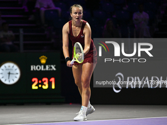 RIYADH, SAUDI ARABIA - NOVEMBER 03: Barbora Krejcikovas of Czech Republic during her match against  Iga Swiatek of Poland on day 2 of the 20...