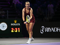 RIYADH, SAUDI ARABIA - NOVEMBER 03: Barbora Krejcikovas of Czech Republic during her match against  Iga Swiatek of Poland on day 2 of the 20...