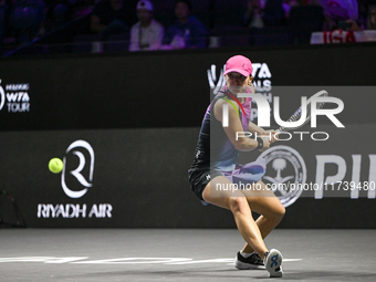 RIYADH, SAUDI ARABIA - NOVEMBER 03: Iga Swiatek of Poland during her match against Barbora Krejcikovas of Czech Republic on day 2 of the 202...