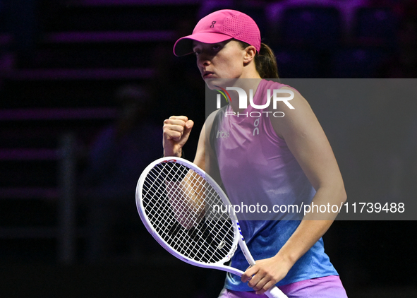 RIYADH, SAUDI ARABIA - NOVEMBER 03: Iga Swiatek of Poland during her match against Barbora Krejcikovas of Czech Republic on day 2 of the 202...