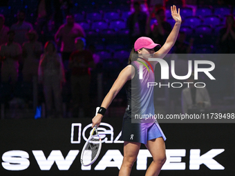 RIYADH, SAUDI ARABIA - NOVEMBER 03: Iga Swiatek of Poland after winning her opening match against Barbora Krejcikova of the Czech Republic o...