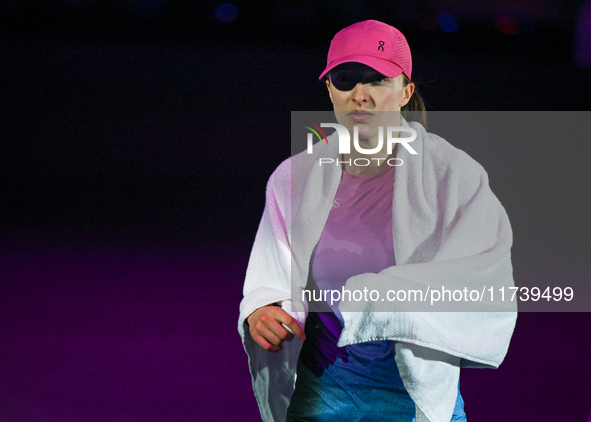 RIYADH, SAUDI ARABIA - NOVEMBER 03: Iga Swiatek of Poland after winning her opening match against Barbora Krejcikova of the Czech Republic o...