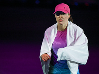 RIYADH, SAUDI ARABIA - NOVEMBER 03: Iga Swiatek of Poland after winning her opening match against Barbora Krejcikova of the Czech Republic o...