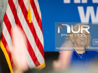 First Lady Jill Biden arrives at a Get Out the Vote campaign event for Harris-Walz in Harrisburg, Pennsylvania, United States, on November 3...