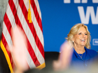 First Lady Jill Biden arrives at a Get Out the Vote campaign event for Harris-Walz in Harrisburg, Pennsylvania, United States, on November 3...