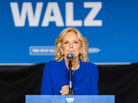 First Lady Jill Biden speaks at a Get Out the Vote campaign event for Harris-Walz in Harrisburg, Pennsylvania, United States, on November 3,...