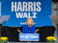 First Lady Jill Biden speaks at a Get Out the Vote campaign event for Harris-Walz in Harrisburg, Pennsylvania, United States, on November 3,...