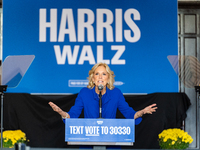 First Lady Jill Biden speaks at a Get Out the Vote campaign event for Harris-Walz in Harrisburg, Pennsylvania, United States, on November 3,...