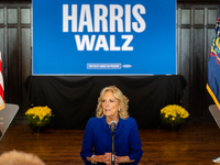 First Lady Jill Biden speaks at a Get Out the Vote campaign event for Harris-Walz in Harrisburg, Pennsylvania, United States, on November 3,...