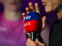 RIYADH, SAUDI ARABIA - NOVEMBER 03: A Sky Sports journalist interviews Iga Swiatek of Poland after her victory over Barbora Krejcikova of th...