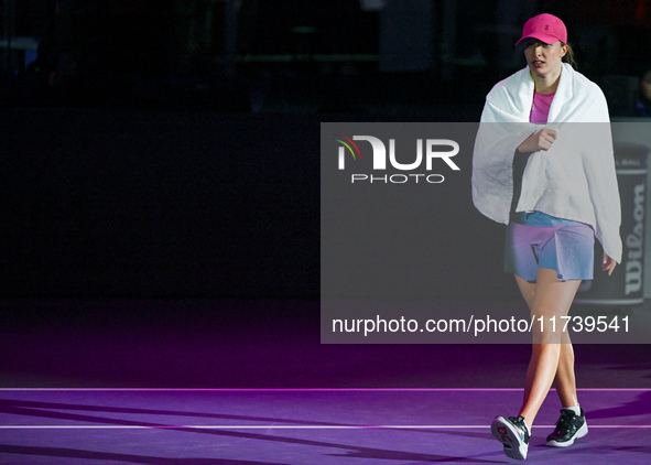 RIYADH, SAUDI ARABIA - NOVEMBER 03: Iga Swiatek of Poland after winning her opening match against Barbora Krejcikova of the Czech Republic o...