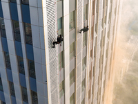 A firefighting and rescue drill for a large commercial complex takes place in Yinchuan, China, on November 1, 2024. (