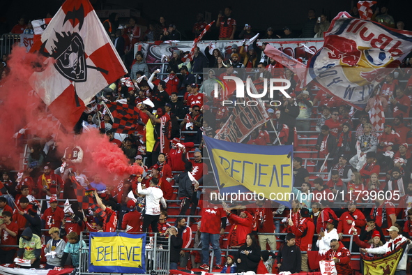 A general view of the match between Columbus and Red Bull during the MLS match at Red Bull Arena in Harris, N.J., on November 3, 2024, where...