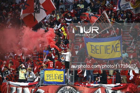 A general view of the match between Columbus and Red Bull during the MLS match at Red Bull Arena in Harris, N.J., on November 3, 2024, where...