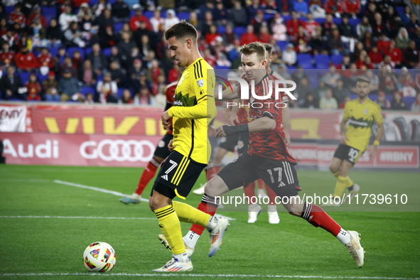 A general view of the match between Columbus and Red Bull during the MLS match at Red Bull Arena in Harris, N.J., on November 3, 2024, where...