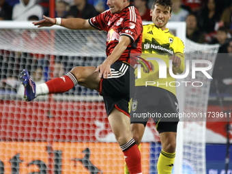 A general view of the match between Columbus and Red Bull during the MLS match at Red Bull Arena in Harris, N.J., on November 3, 2024, where...