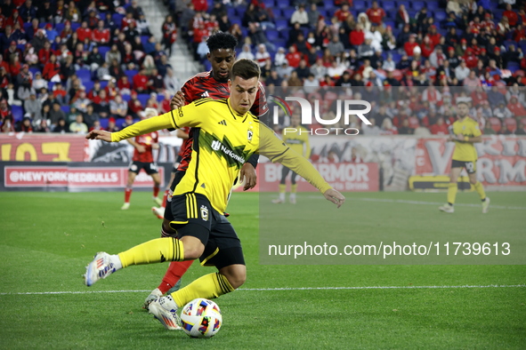 A general view of the match between Columbus and Red Bull during the MLS match at Red Bull Arena in Harris, N.J., on November 3, 2024, where...