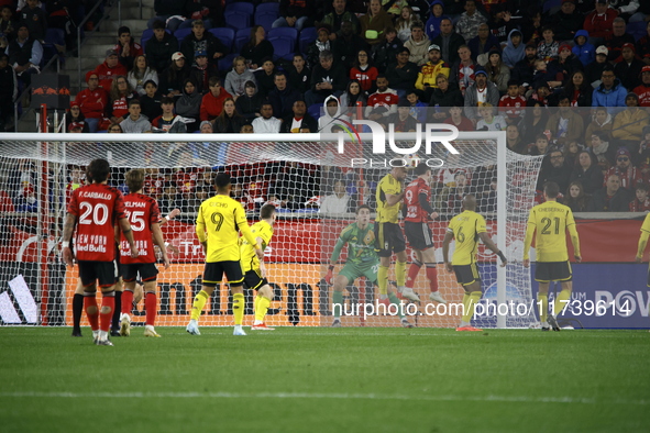 A general view of the match between Columbus and Red Bull during the MLS match at Red Bull Arena in Harris, N.J., on November 3, 2024, where...