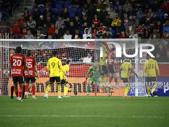 A general view of the match between Columbus and Red Bull during the MLS match at Red Bull Arena in Harris, N.J., on November 3, 2024, where...