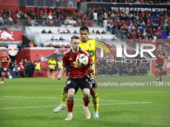 A general view of the match between Columbus and Red Bull during the MLS match at Red Bull Arena in Harris, N.J., on November 3, 2024, where...