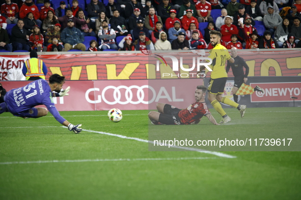 A general view of the match between Columbus and Red Bull during the MLS match at Red Bull Arena in Harris, N.J., on November 3, 2024, where...