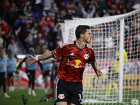 Dante Vainzer celebrates with teammates after scoring a goal at Red Bull Stadium in Harris, New Jersey, on November 3, 2024, where they tie...