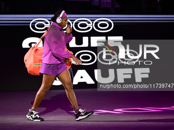 RIYADH, SAUDI ARABIA - NOVEMBER 03: Coco Gauff of USA arrives ahead of her match against Jessica Pegula on day 2 of the 2024 WTA Finals, par...